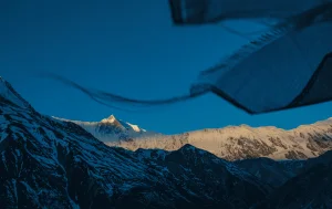Prayer flags dancing in the Himalayan wind.
