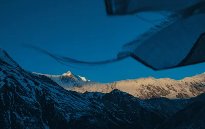 Prayer flags dancing in the Himalayan wind.